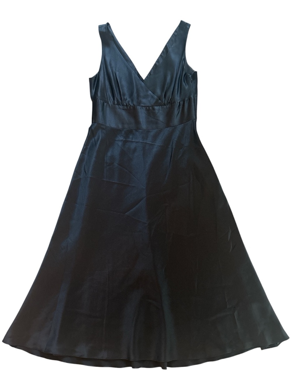 Vintage J.Crew 100% Silk Black V-Neck Empire Waist Midi Dress Size 8